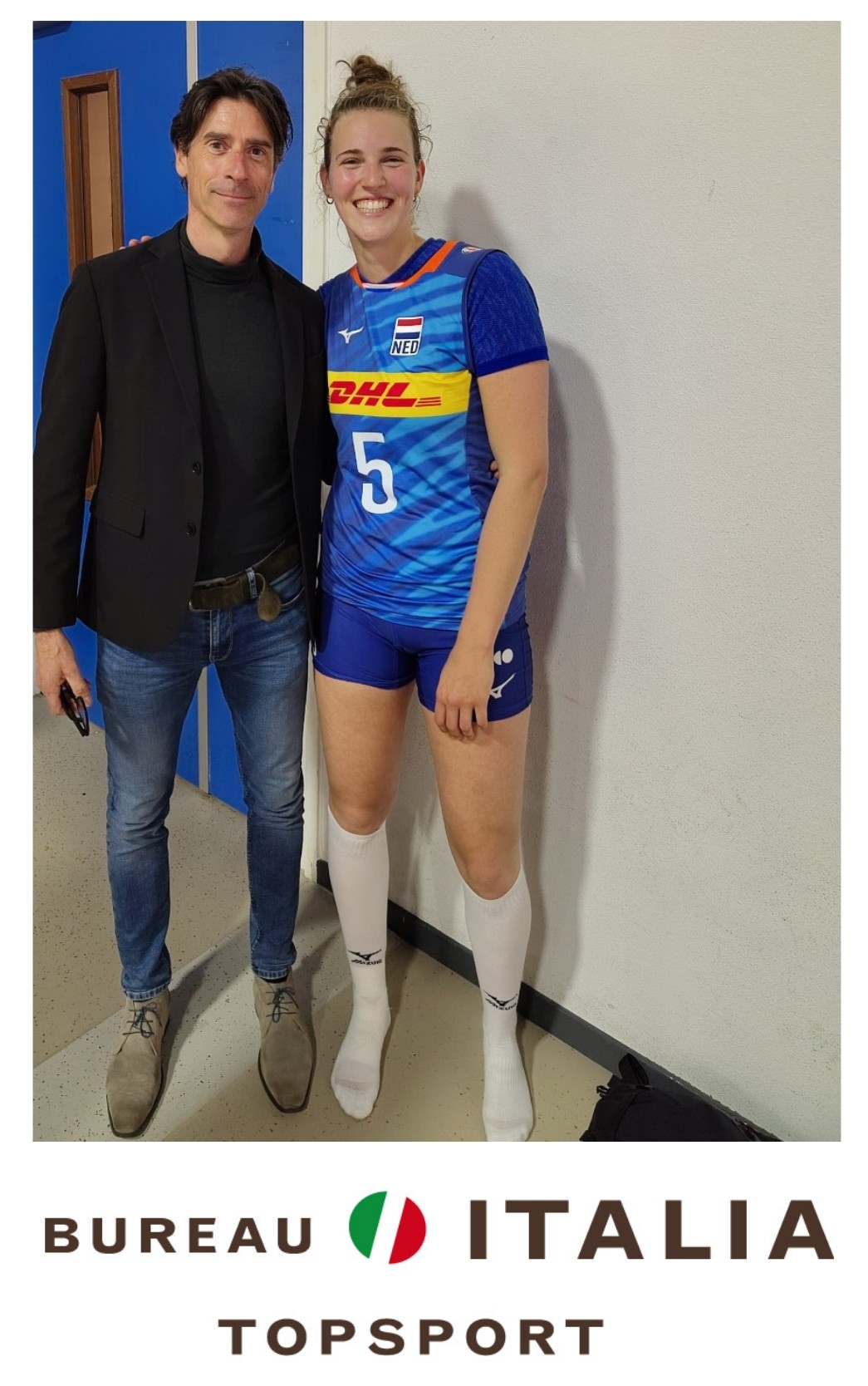 Foto van volleybalinternational Jolien Knollema met taaltrainer Jarno Timmermans