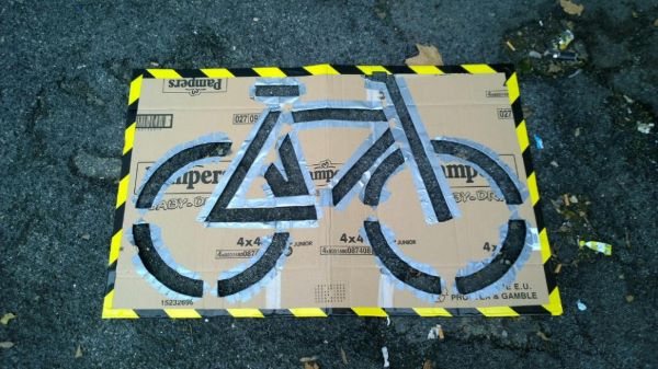 A mold for a painted DIY Bike Lane in Rome