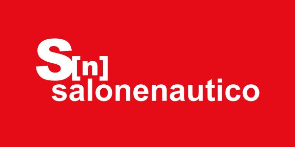 Het logo van de Genoa International Boat Show met de woorden Salone Nautico in wit op een rode achtergrond